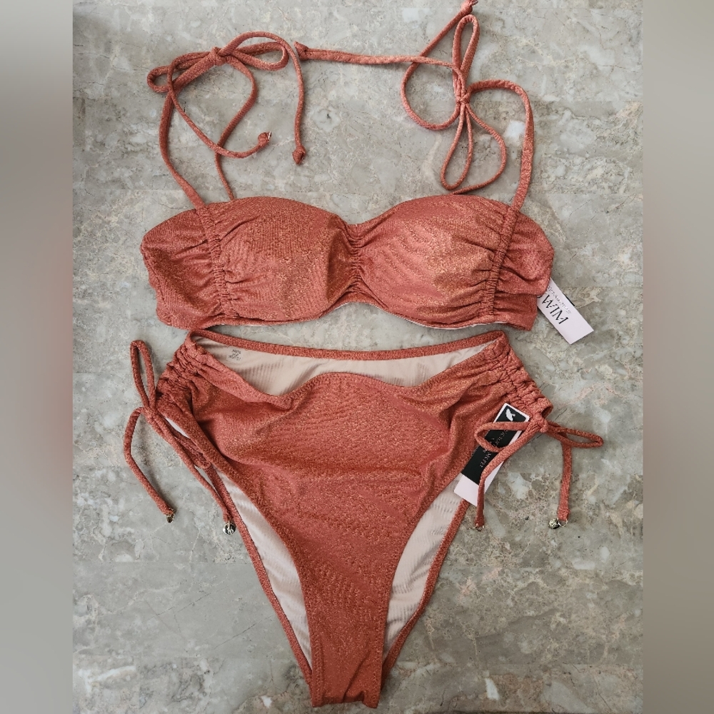 S/S VS Ruched Bralette High Waist Cheeky Bikini Set Tropical Island Getaway